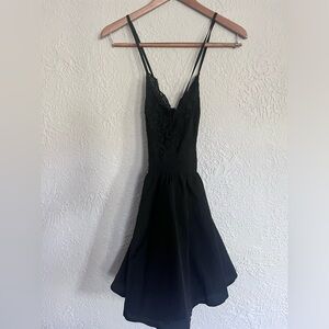 Lace black mini skater dress
